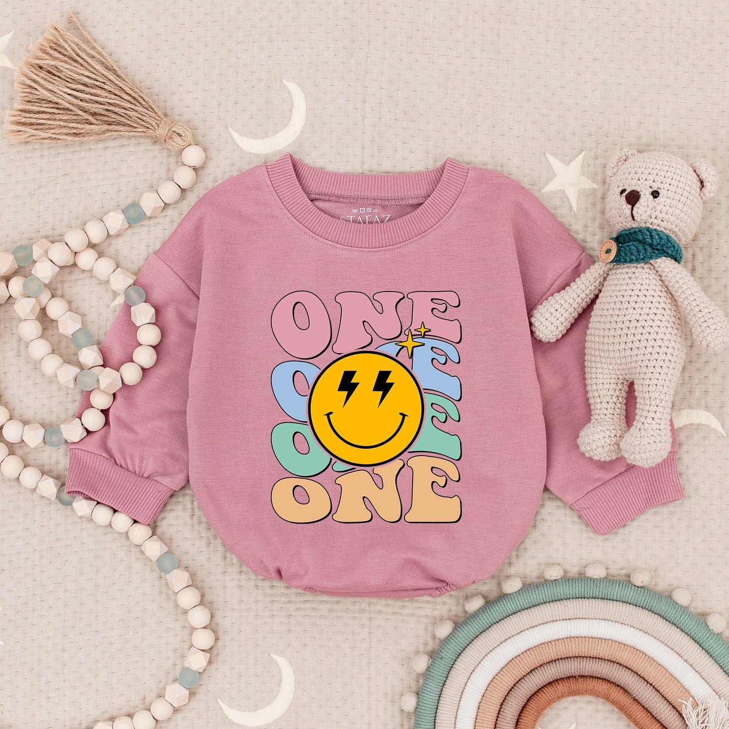 One Happy Babe Smiley Face First Birthday Romper Outfit Personalized Baby Name Bubble Bodysuit Party Celebration Gift