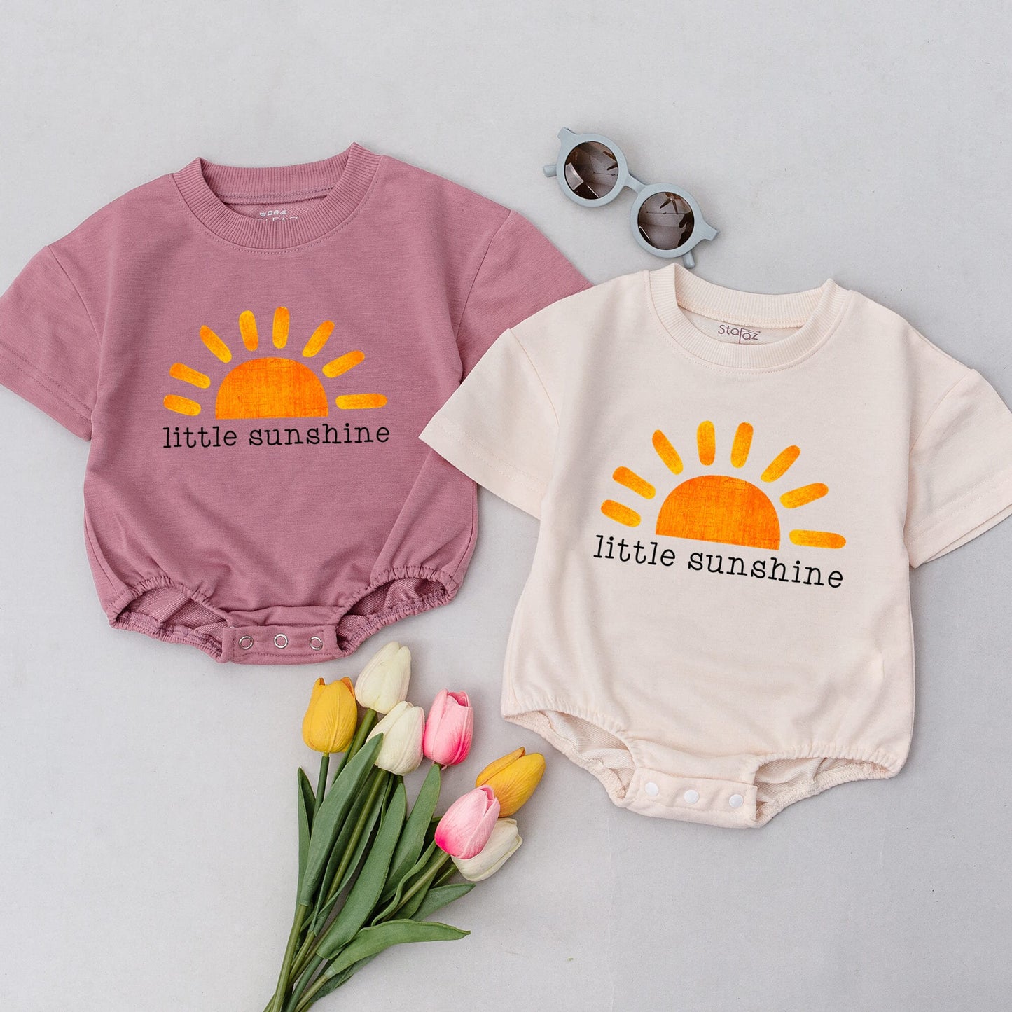 Little Sunshine Baby Romper Vibrant Orange Sun Graphic Gender Neutral Unisex Boho Hipster Baby Shower Gift