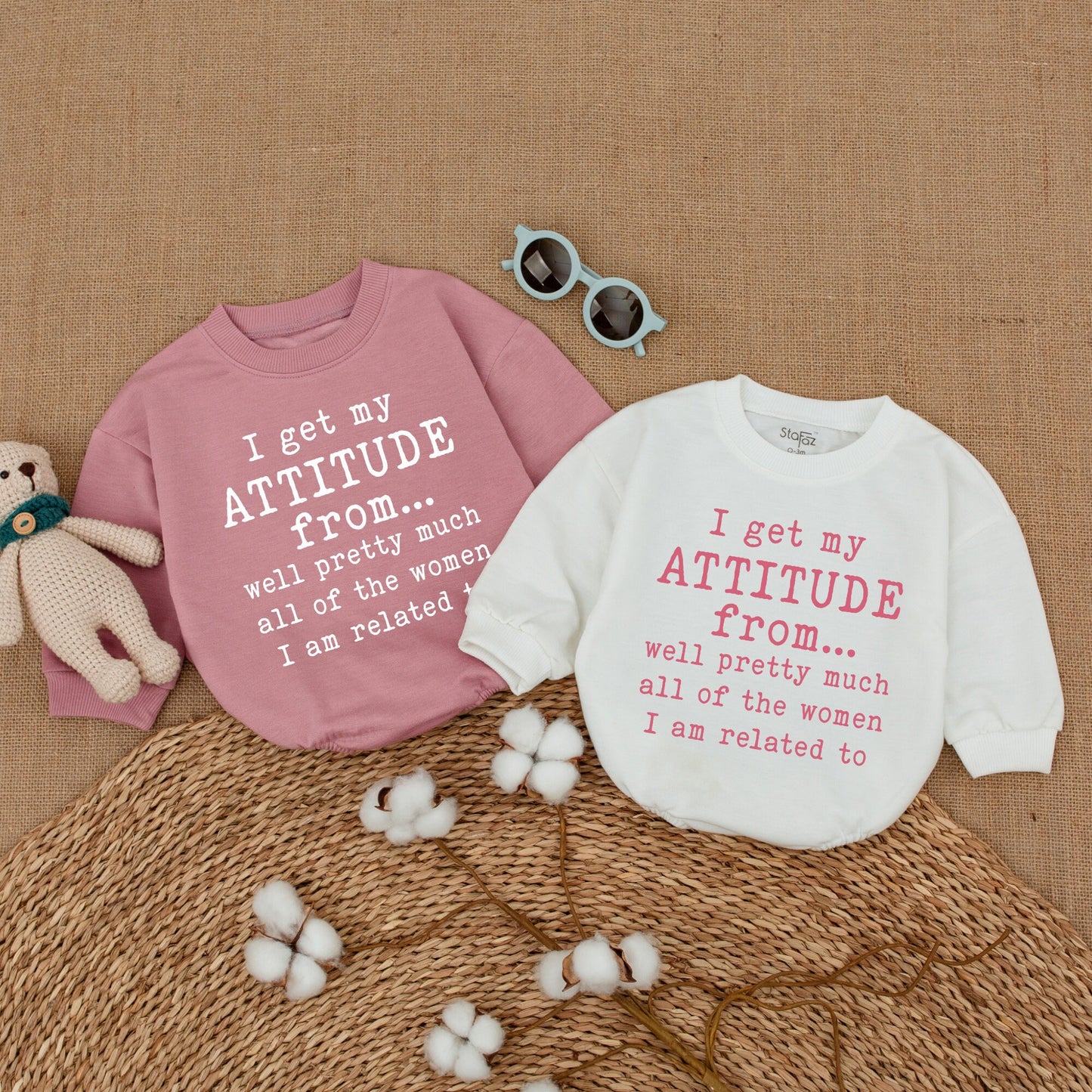 I Get My Attitude From Women Baby Bodysuit Funny Pregnancy Reveal Pink Red Design Soft Cotton Newborn Shower Gift Bubble Romper