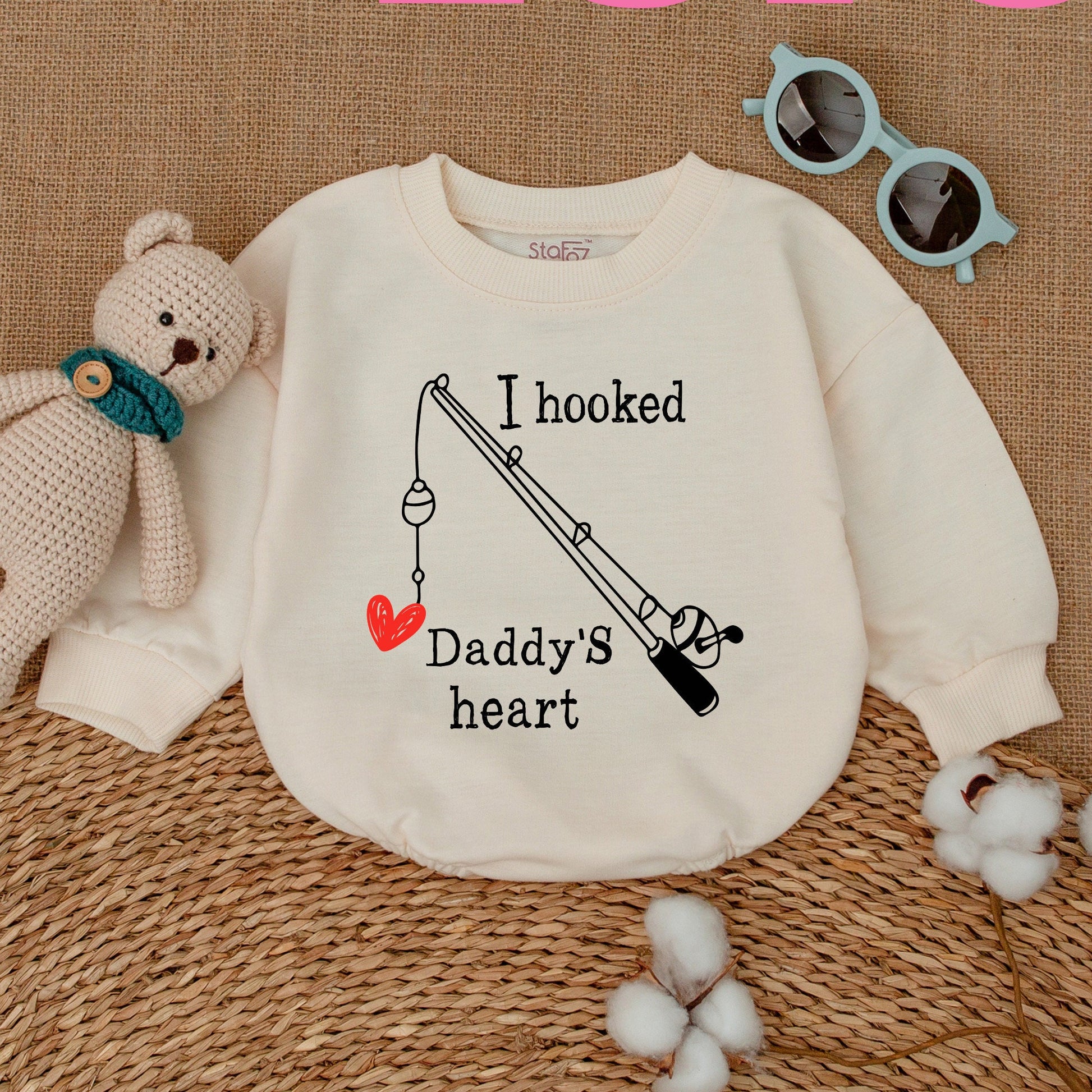 I Hooked Daddy's Heart Romper Baby Bodysuit Minimalist Fishing Rod Father's Day Gift Little Fishing Buddy Baby Shower