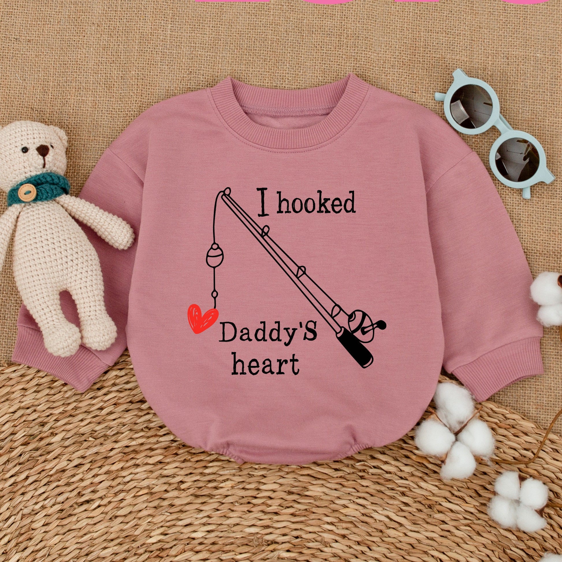I Hooked Daddy's Heart Romper Baby Bodysuit Minimalist Fishing Rod Father's Day Gift Little Fishing Buddy Baby Shower