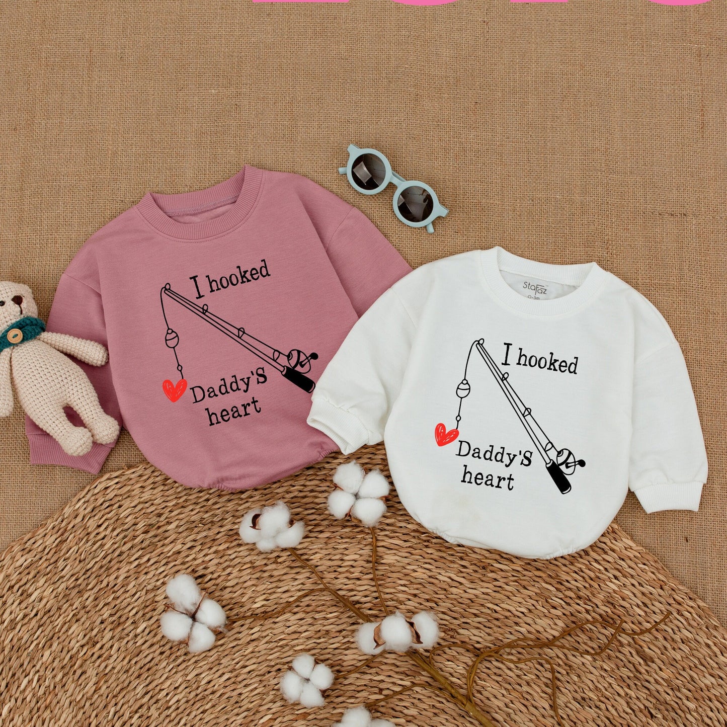 I Hooked Daddy's Heart Romper Baby Bodysuit Minimalist Fishing Rod Father's Day Gift Little Fishing Buddy Baby Shower