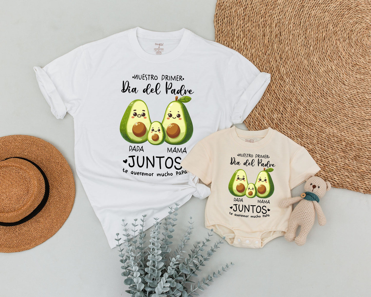 Personalized Our First Father's Day Matching Dad Mama Baby Avocado Shirt Nuestro Primer Dia del Padre New Dad Gift Playful Family Outfit