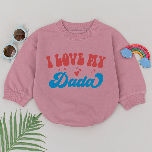 I Love My Dada Romper Retro Daddy's Girl Baby Outfit for Newborn Infant Girls Father's Day Gift and Baby Shower Present Vintage Red Blue Hearts Comfortable Cotton