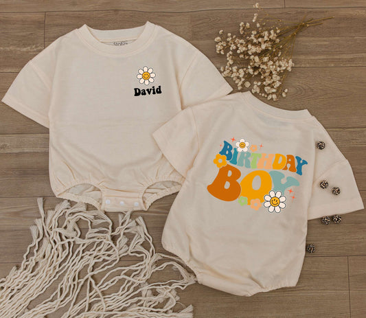 Custom Retro Birthday Boy Baby Romper First Birthday Son Outfit Cute Toddler Bodysuit Shirt Gift for New Baby Celebration