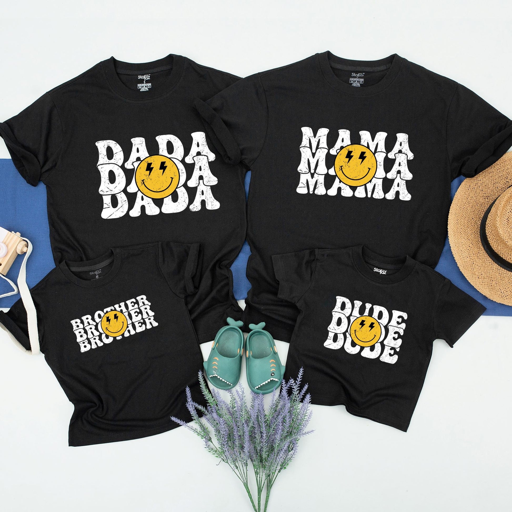 One Happy Dude Birthday Shirt Retro Smiley Face Bolt Eyes Matching Family Outfit Toddler Boy First Birthday Party Vintage Style