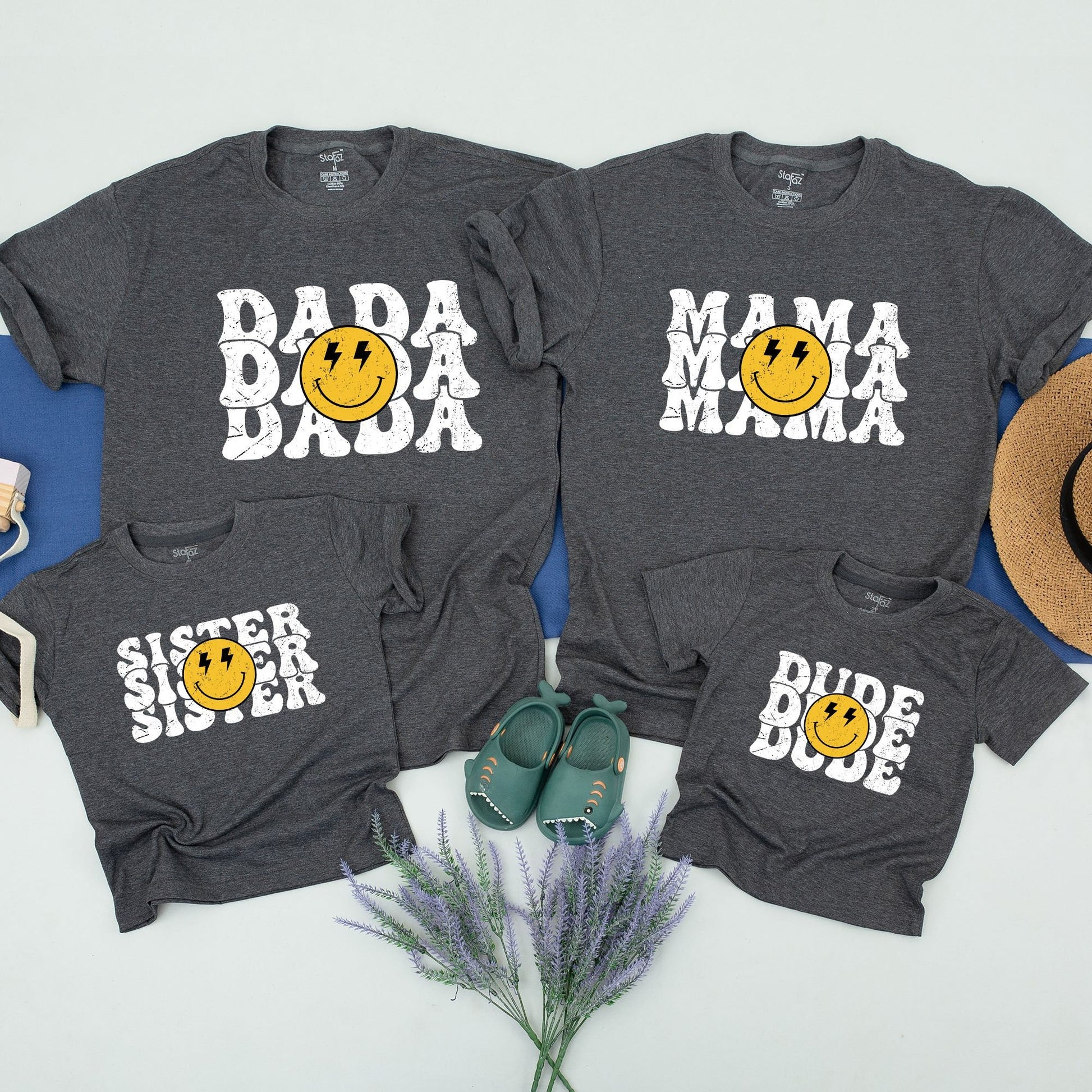 One Happy Dude Birthday Shirt Retro Smiley Face Bolt Eyes Matching Family Outfit Toddler Boy First Birthday Party Vintage Style