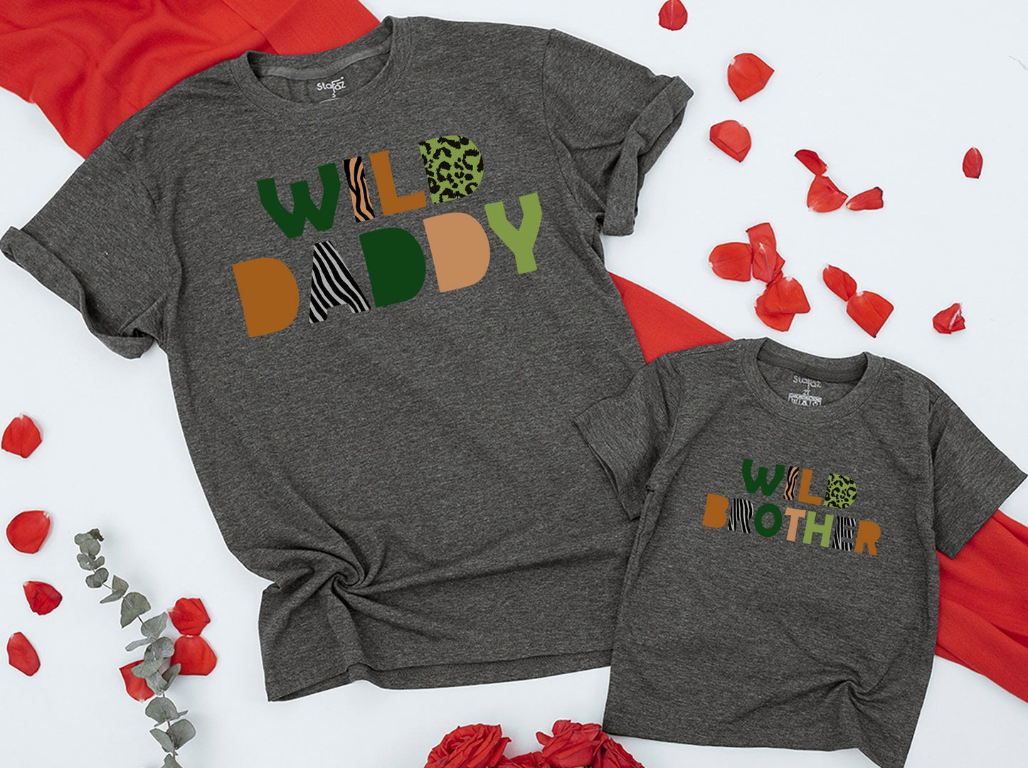 Wild One Matching Family Birthday Shirts for First Celebration Safari Jungle Animal Print Outfit Bold Earth Tones Green Caramel Leopard Pattern