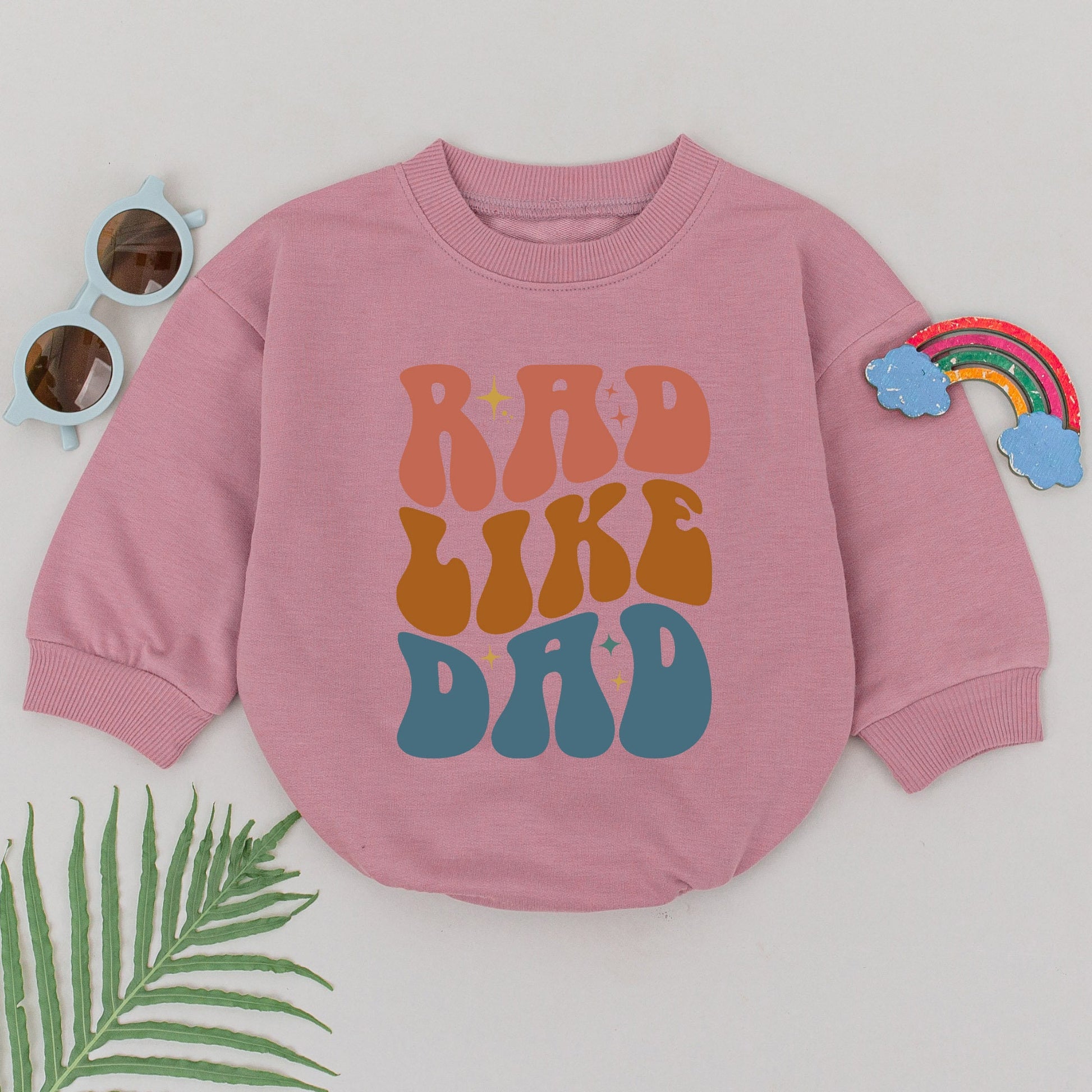 Rad Like Dad Romper Groovy Retro 70s Baby Girl Outfit Peach Orange Teal Starburst Cotton Newborn First Father's Day Baby Shower Gift
