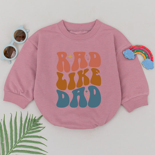 Rad Like Dad Romper Groovy Retro 70s Baby Girl Outfit Peach Orange Teal Starburst Cotton Newborn First Father's Day Baby Shower Gift