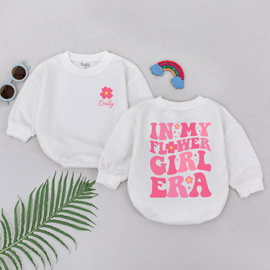 In My Flower Girl Era Baby Girl Romper Retro Pink Yellow Wavy Design Bridal Party Gift Newborn Outfit Wedding Celebration Keepsake
