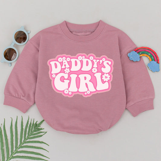 Daddy's Girl Romper Pink Floral Baby Outfit Retro Bubble Letter Design Soft Vintage Girl Clothes Newborn Baby Shower Gift Idea
