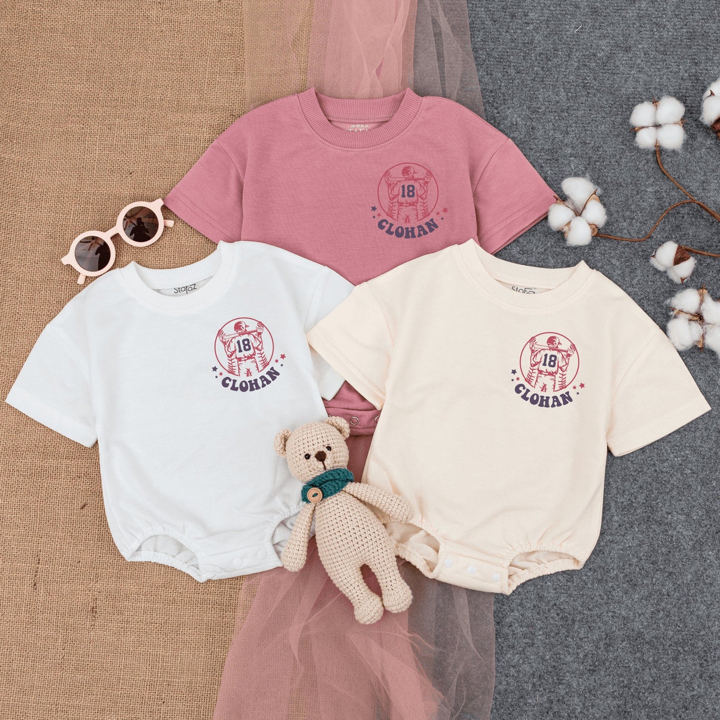 Personalized In My Baseball Sister Era Romper for Baby Girls Gameday Outfit with Player Silhouette 18 Name Purple Pink Glove Helmet