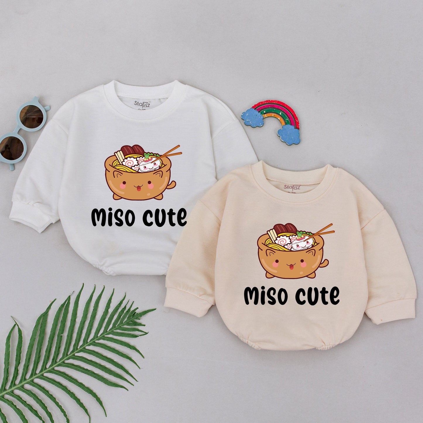 Miso Cute Baby Romper for Girls Boys Smiling Cartoon Miso Soup Bodysuit Noodles Tofu Seaweed Asian Food Newborn Shower Gift Minimalist Outfit