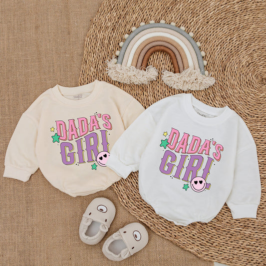 Dada's Girl Playful Pink Purple Romper with Heart Eye Smiley Face Stars Splatter Baby Girl Bodysuit Outfit Comfortable Gift