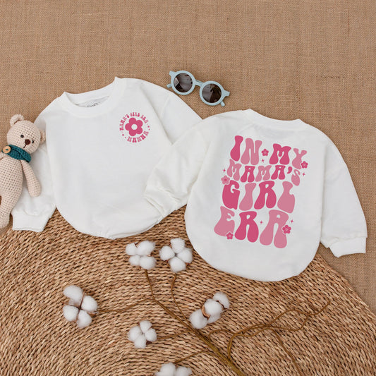 Personalized Mama's Girl Era Romper Daisy Pink Retro Baby Girl Bodysuit Playful Smash Cake Outfit Mama's Bestie Shower Gift