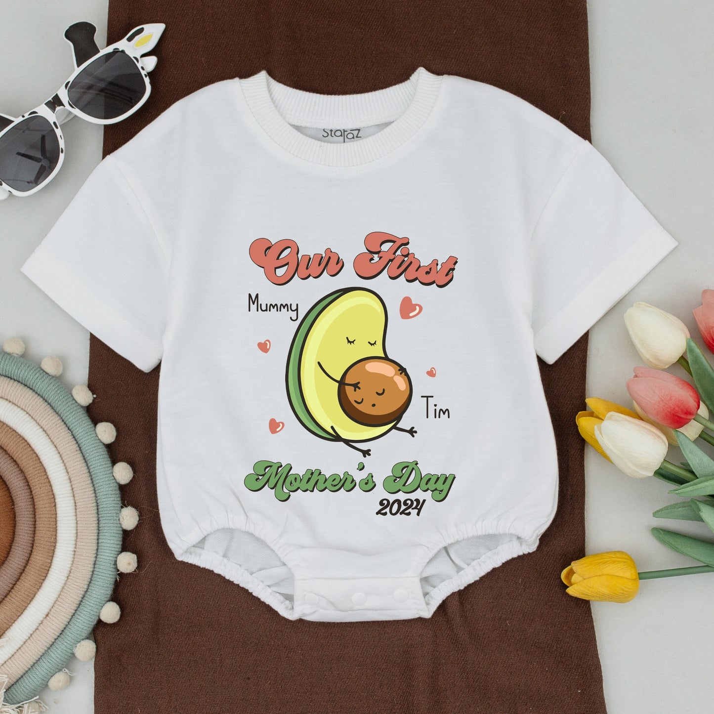 Our First Mother's Day Matching Avocado Shirt with Baby Face Pit Design, Cute Mommy and Me Outfit for New Moms 2024 Celebration