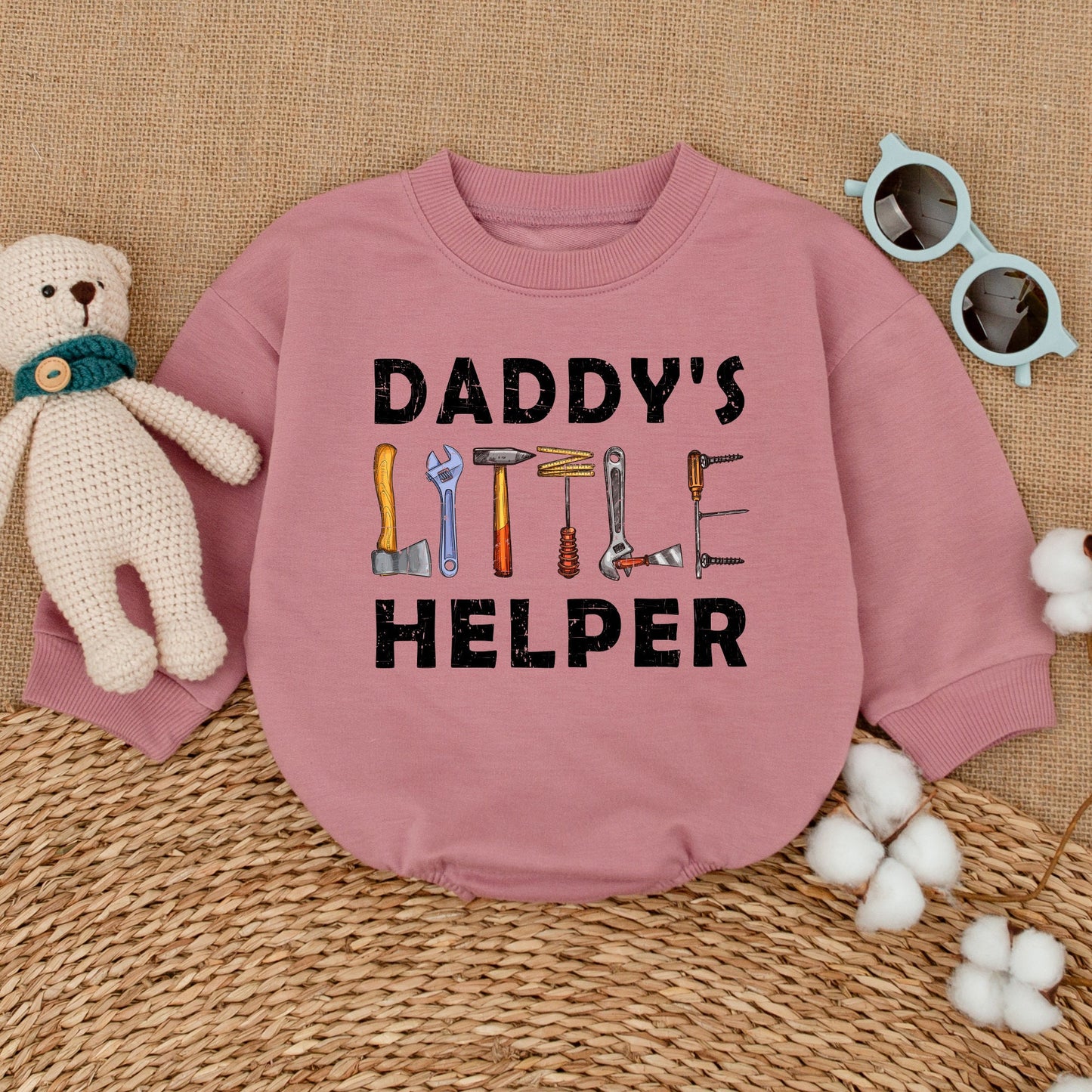 Daddy's Little Helper Romper Father's Day Bodysuit Baby Boy Infant Outfit with Hand Tools Playful Rustic Baby Shower Gift Coming Home Announcement