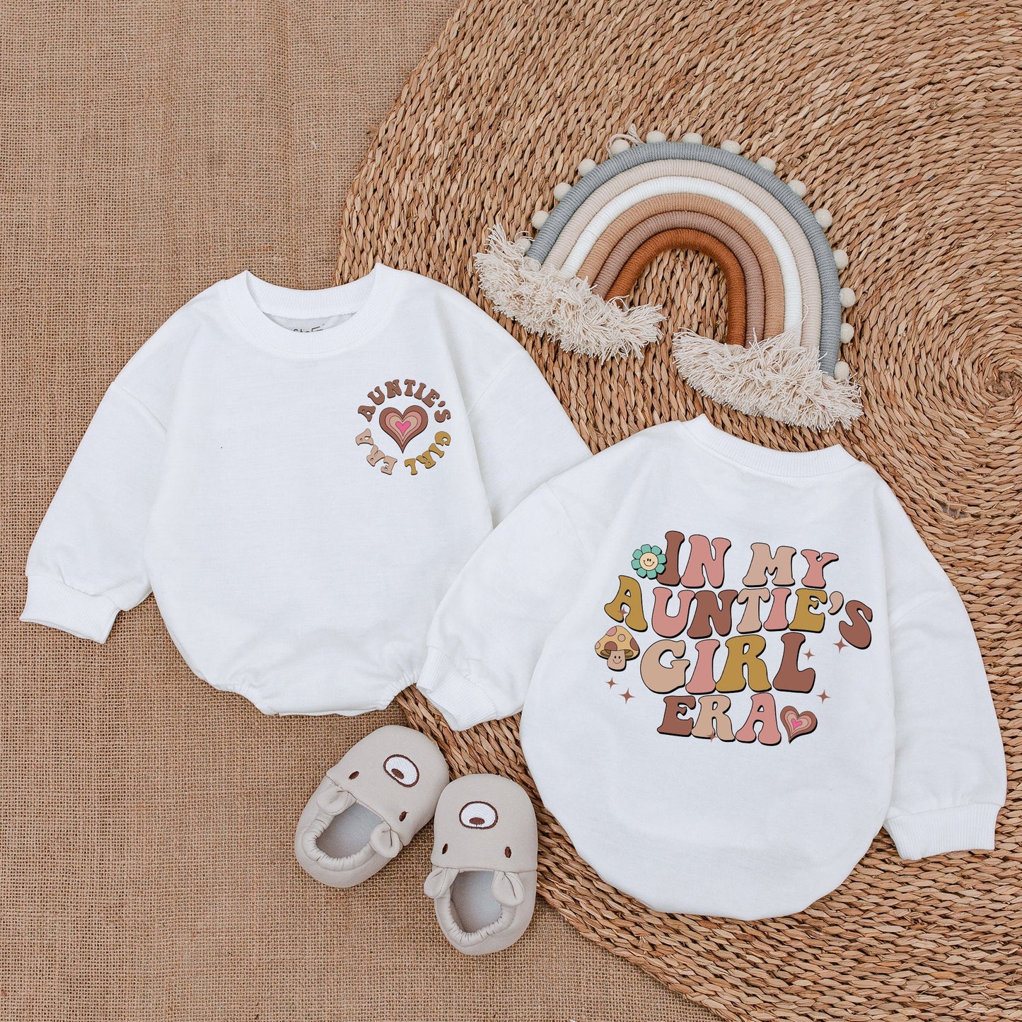 Auntie's Girl Romper Retro Floral Mushroom Baby Girl Outfit Gift from Auntie Cute Vintage Newborn Clothes Baby Shower