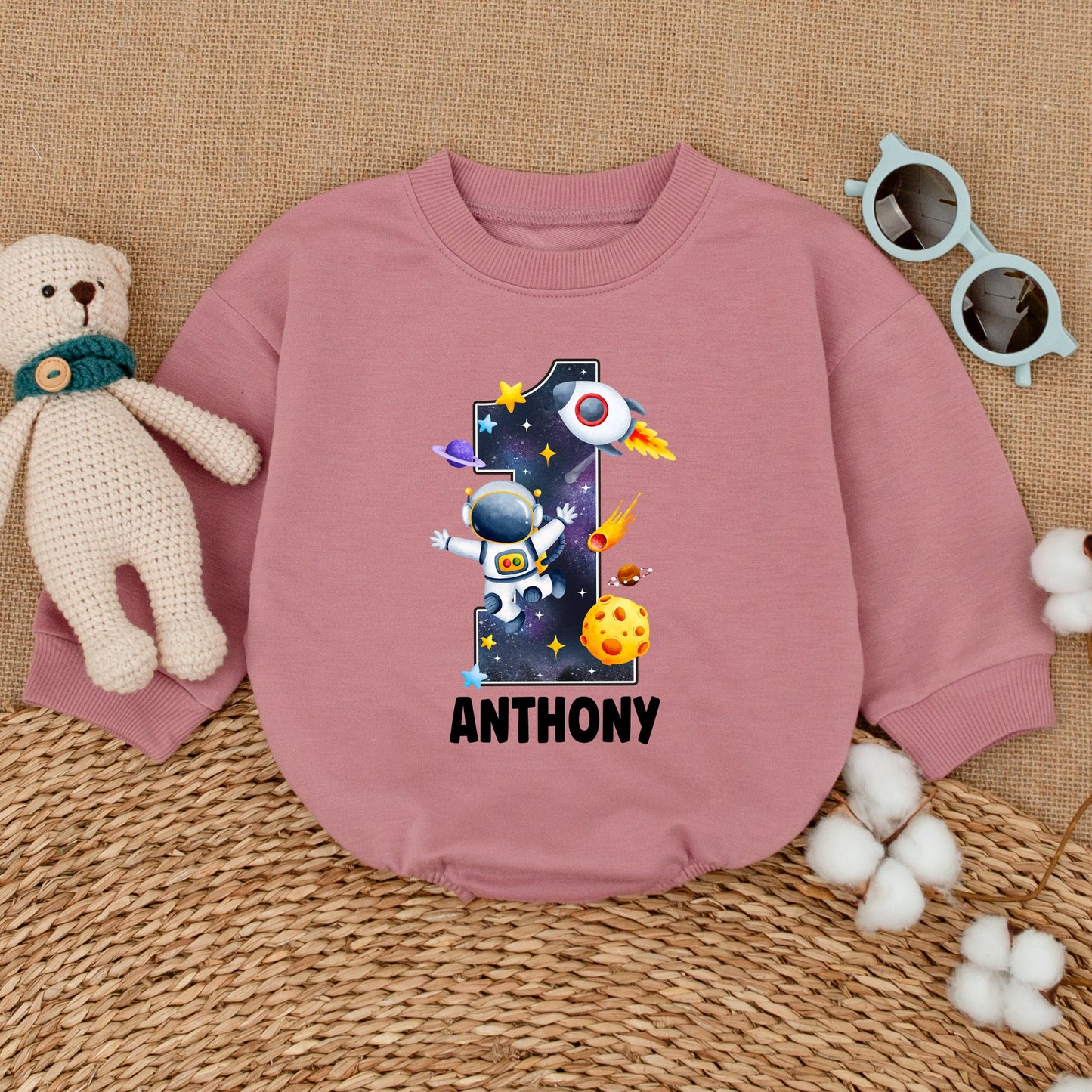Personalized Astronaut 1st Birthday Sweatshirt Bubble Romper Galaxy Print Baby Smash Cake Outfit Space Theme Bodysuit Gift