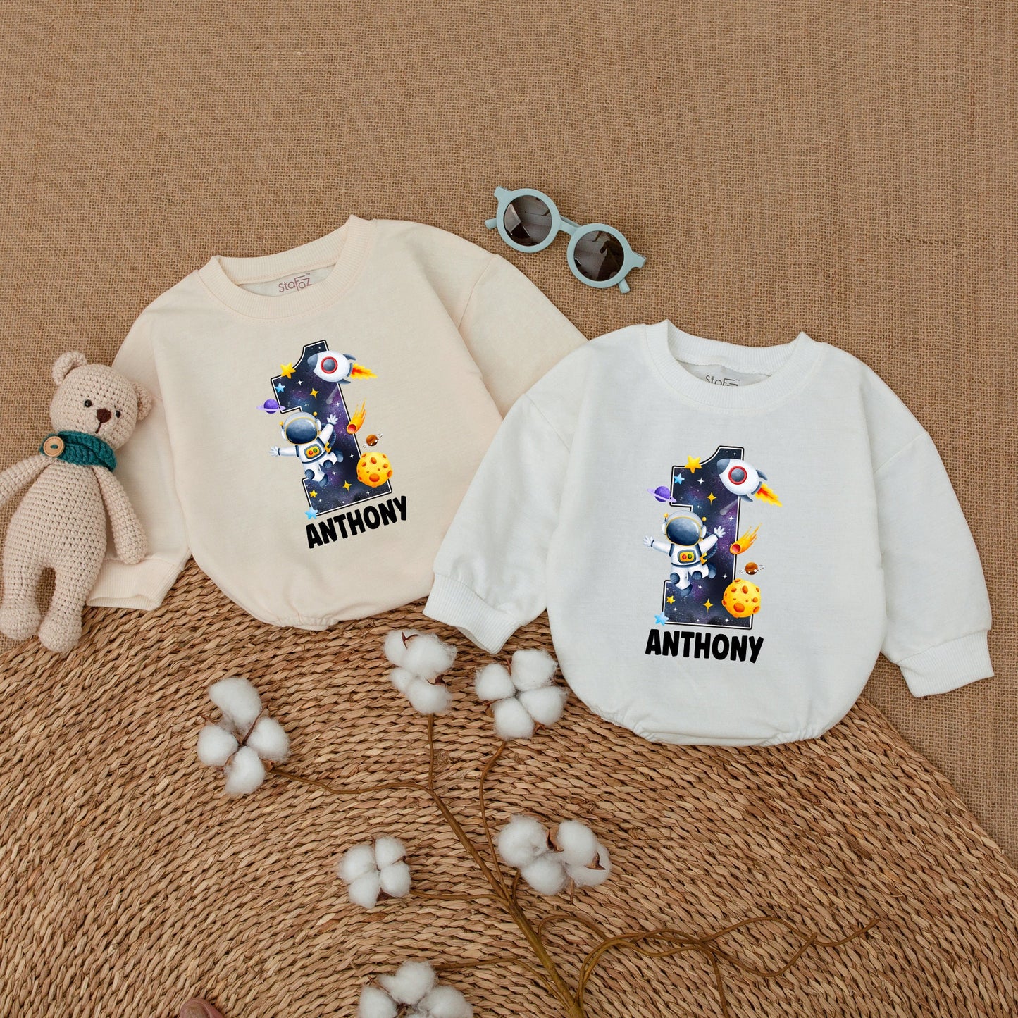 Personalized Astronaut 1st Birthday Sweatshirt Bubble Romper Galaxy Print Baby Smash Cake Outfit Space Theme Bodysuit Gift