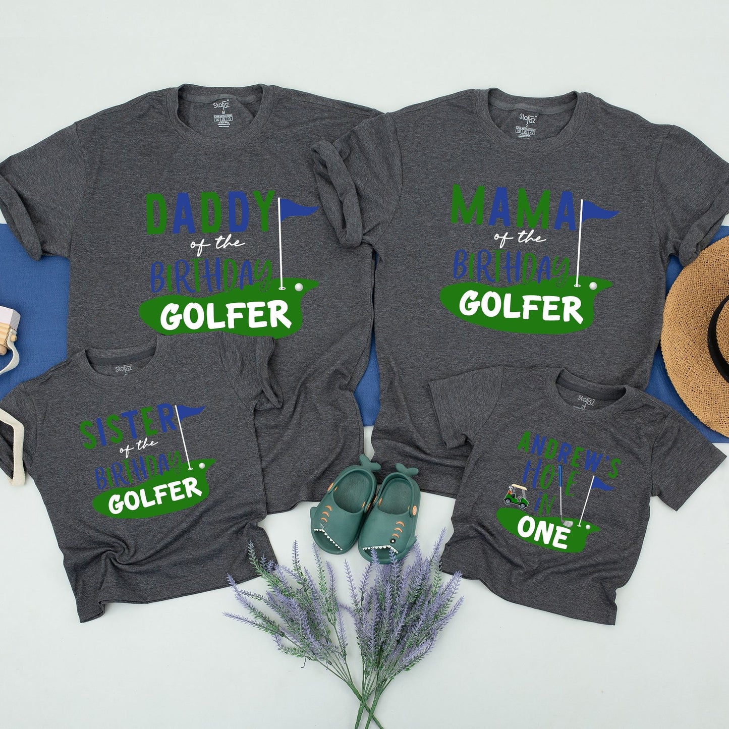 Matching Family Golfer Birthday Shirts Mom Dad Son Daughter Hole in One First Birthday Party Tee Green Blue Golf Outfit