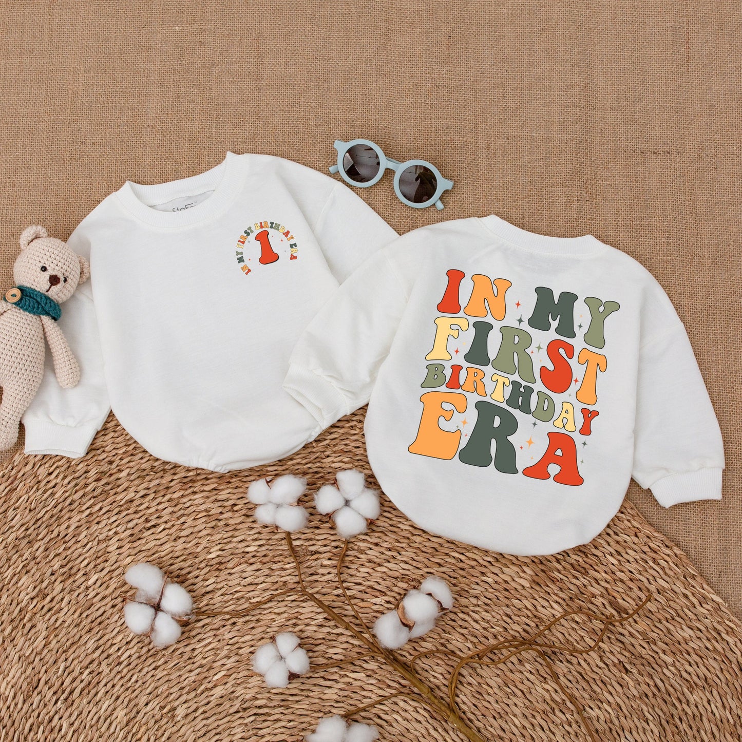 Retro In My First Birthday Era Romper Earthy Colors First Birthday Bodysuit Girl Smash Cake Outfit Newborn Baby Shower Gift