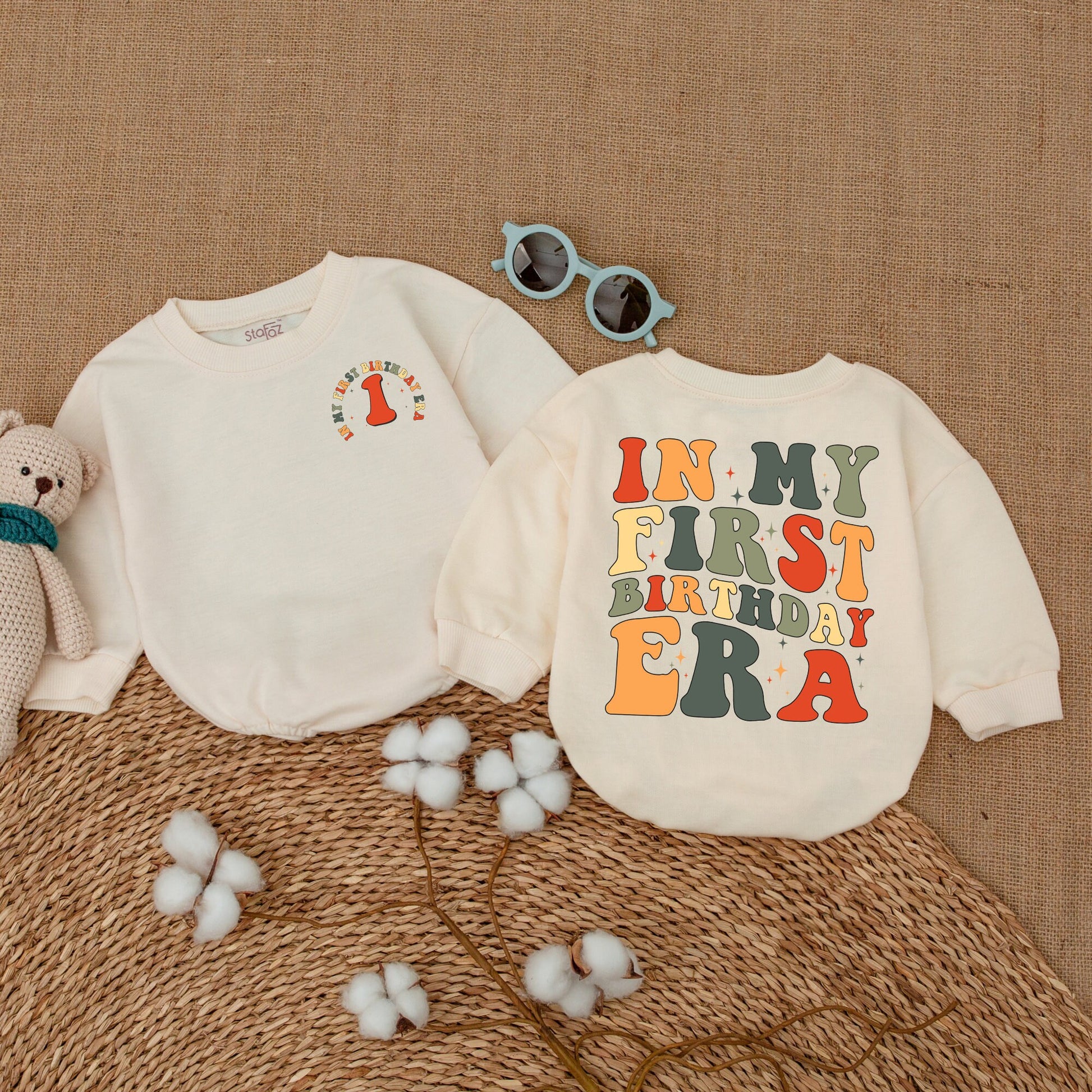 Retro In My First Birthday Era Romper Earthy Colors First Birthday Bodysuit Girl Smash Cake Outfit Newborn Baby Shower Gift
