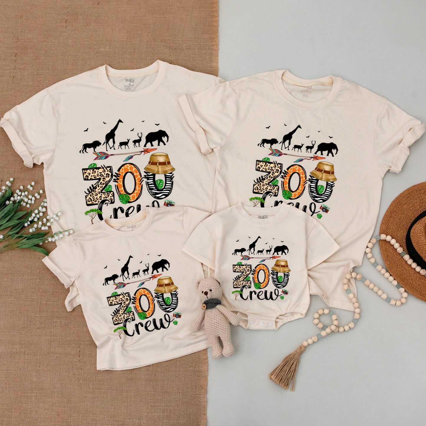 Zoo Crew Matching Family Shirts Safari Squad Trip Tee with Playful Safari Animal Print Design Baby Bodysuit for Birthday