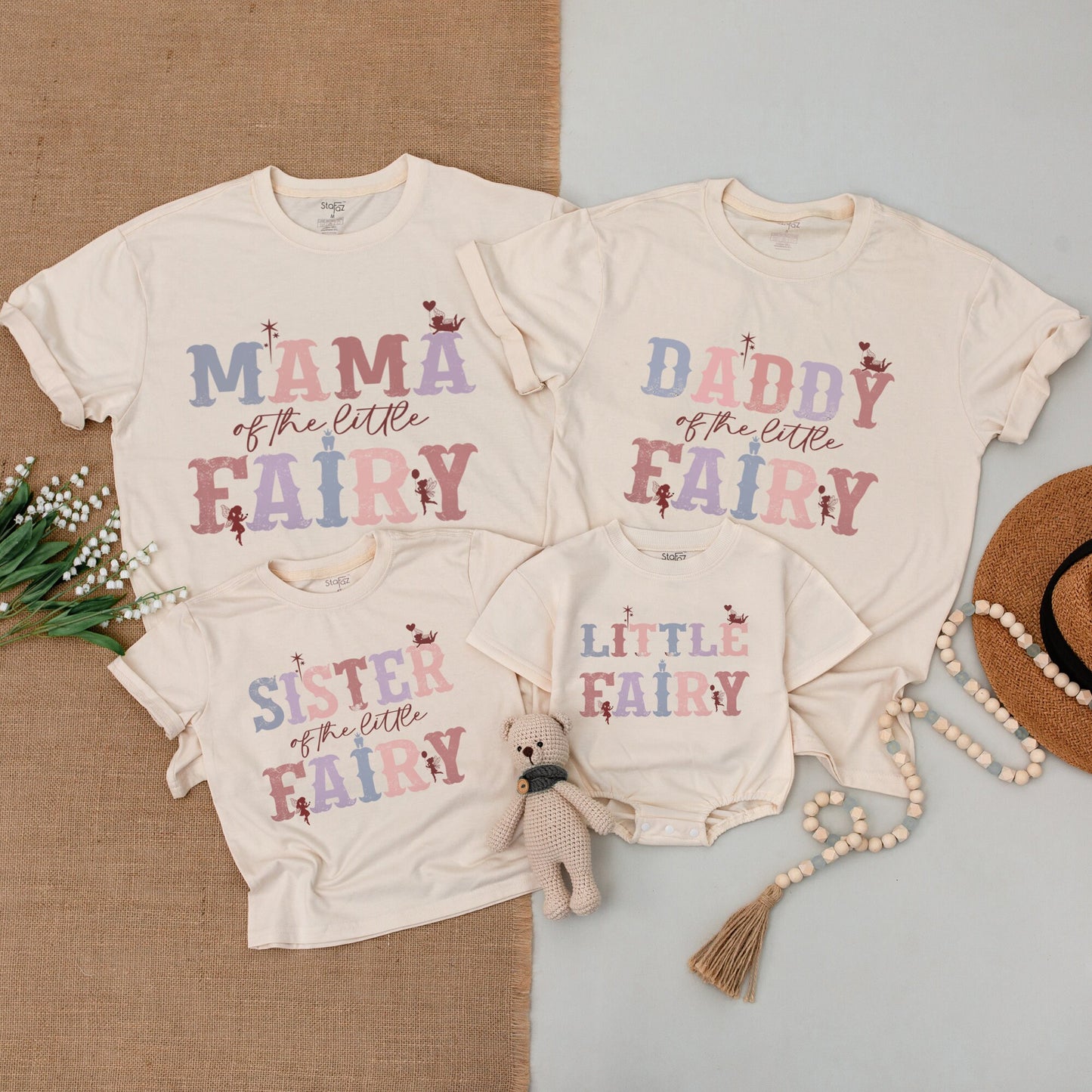 Fairy Mommy and Me Birthday Shirts Family Matching Outfits whimsical Mama Daddy Sister Little Fairy Bodysuit vintage-inspired magical floral
