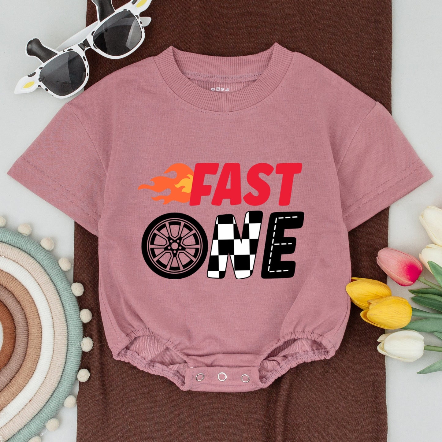 Fast One Birthday Race Car Matching Family Shirts Pit Crew Outfits for Mom Dad Bro Baby Boy First Checkered Flag Flames Design