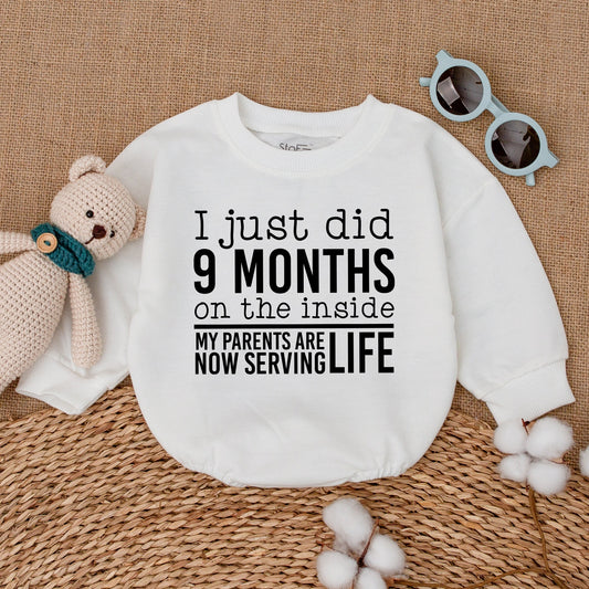 I Just Did 9 Months On The Inside Funny Baby Bodysuit My Parents Are Now Serving Life Modern Newborn Romper Pregnancy Announcement Reveal Gift