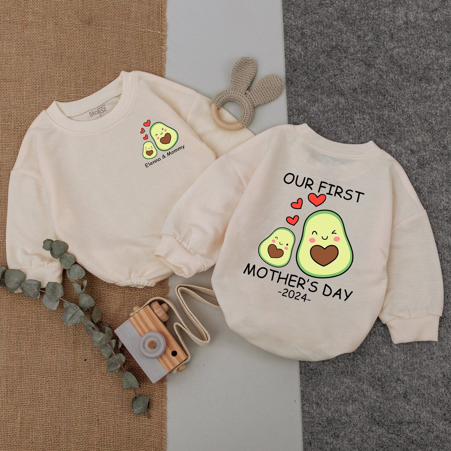 Personalized First Mother's Day 2024 Baby Romper featuring Cute Mother Baby Avocado Cartoon Design Soft Infant Bodysuit Gift
