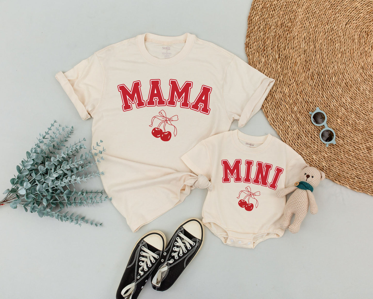 Playful Cherry Mama and Mini Matching Shirts for Mom and Daughter Outfit Mother's Day New Mom Gift Baby Romper Cheerful Design