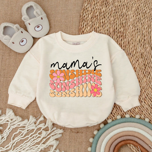 Mama's Sunshine Retro Baby Girl Romper with Pink Flowers Vintage Style Cotton Outfit Playful Bestie Newborn Infant Bodysuit Baby Shower Gift