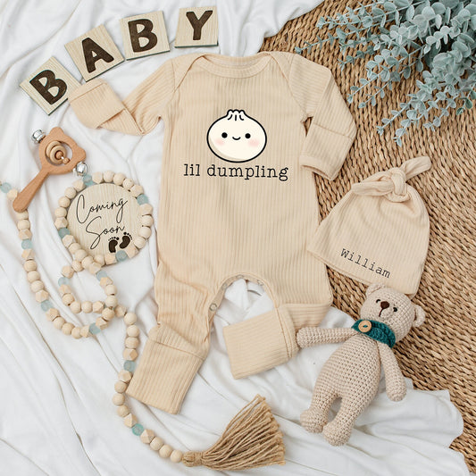 Sweet Lil Dumpling Baby Bodysuit and Hat Set Adorable Newborn Outfit Unisex Baby Shower Gift Coming Home Keepsake Clothes