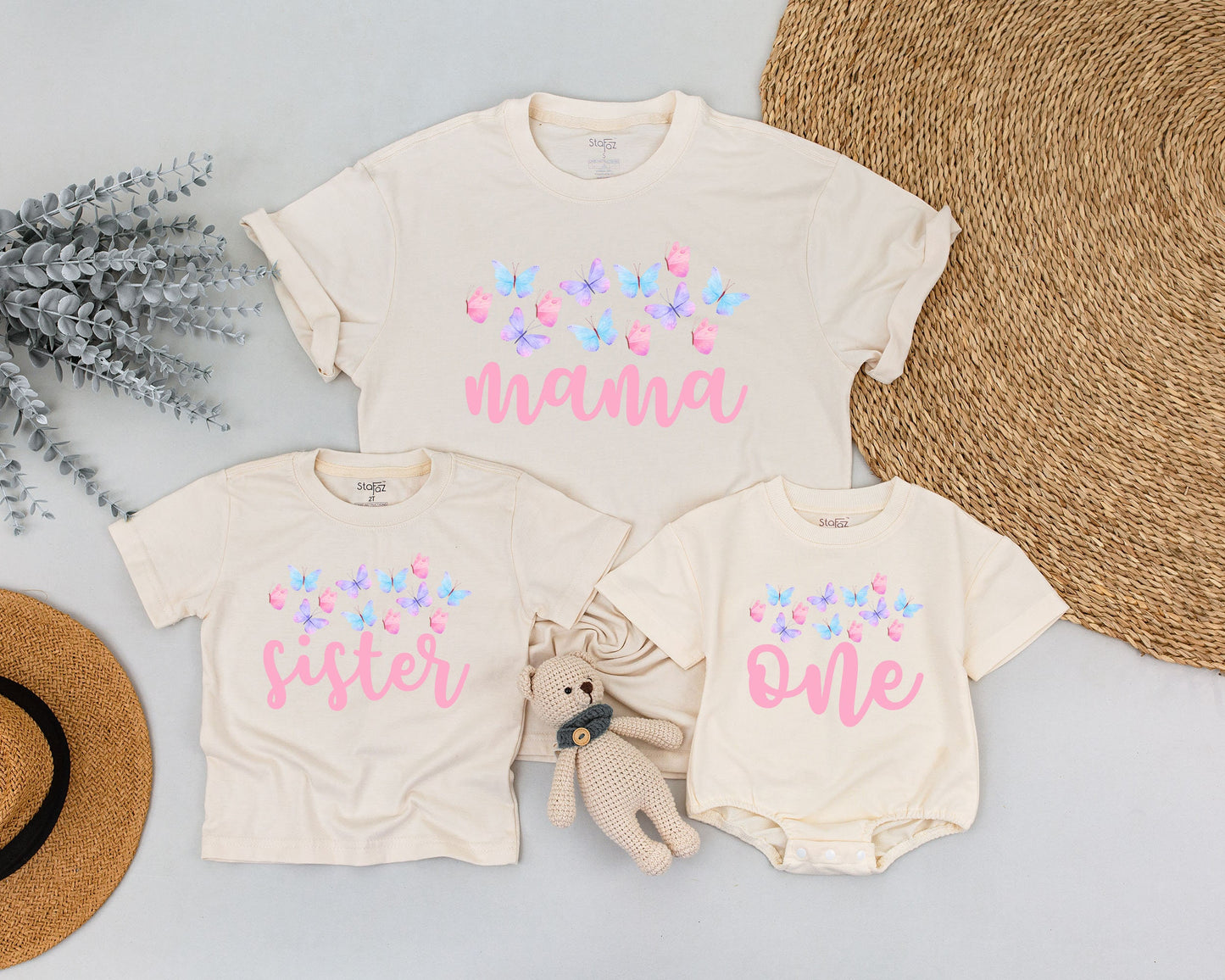 Butterfly First Birthday Matching Family Shirts for Girl Mommy and Me Soft Cotton Birthday Party Outfit Celebration Theme Toddler Baby Gift