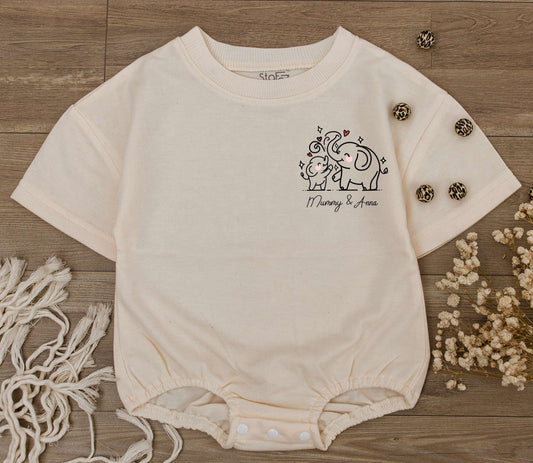 Personalized Elephant Mommy and Me Baby Romper First Mother's Day Gift Custom Name Bodysuit New Mom Baby Shower Neutral Cotton