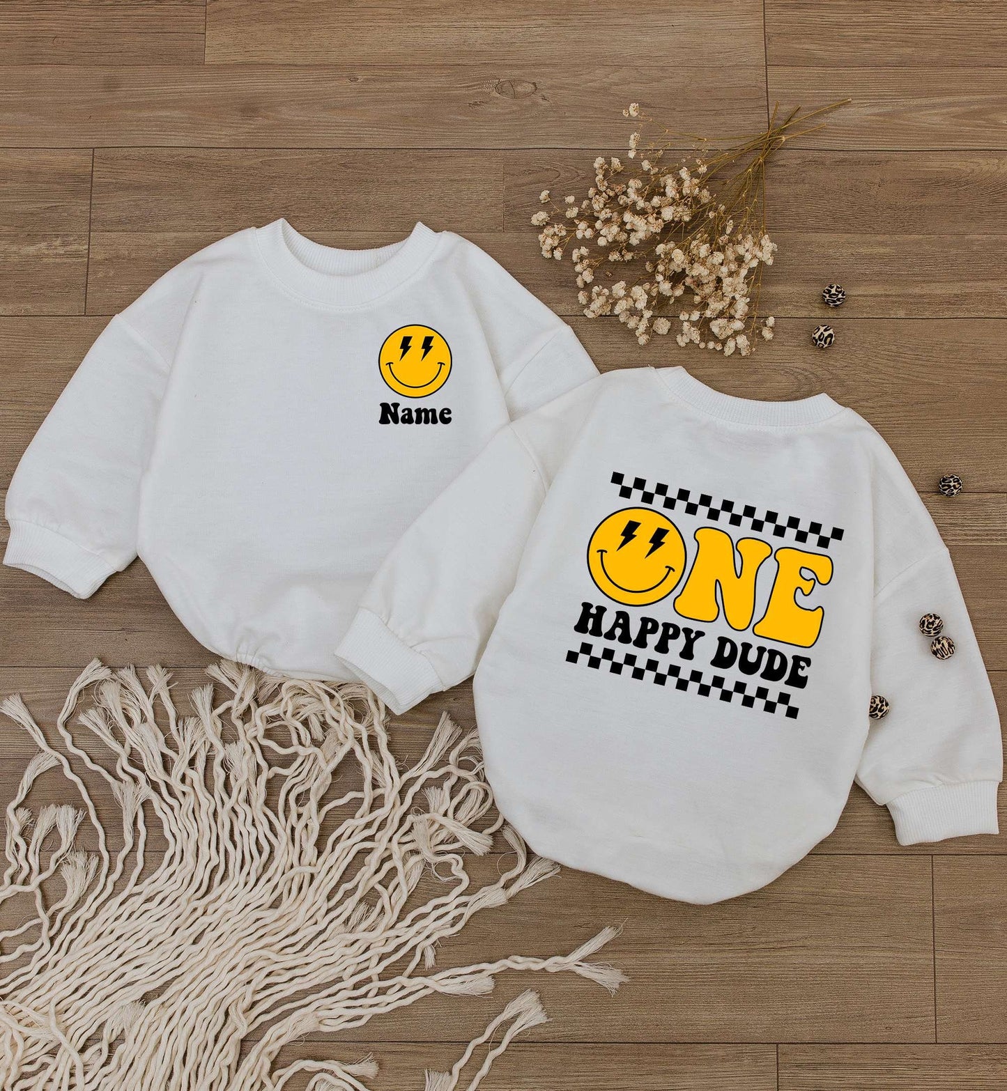Smiley Face Personalized 1st Birthday Bodysuit for Boys & Girls