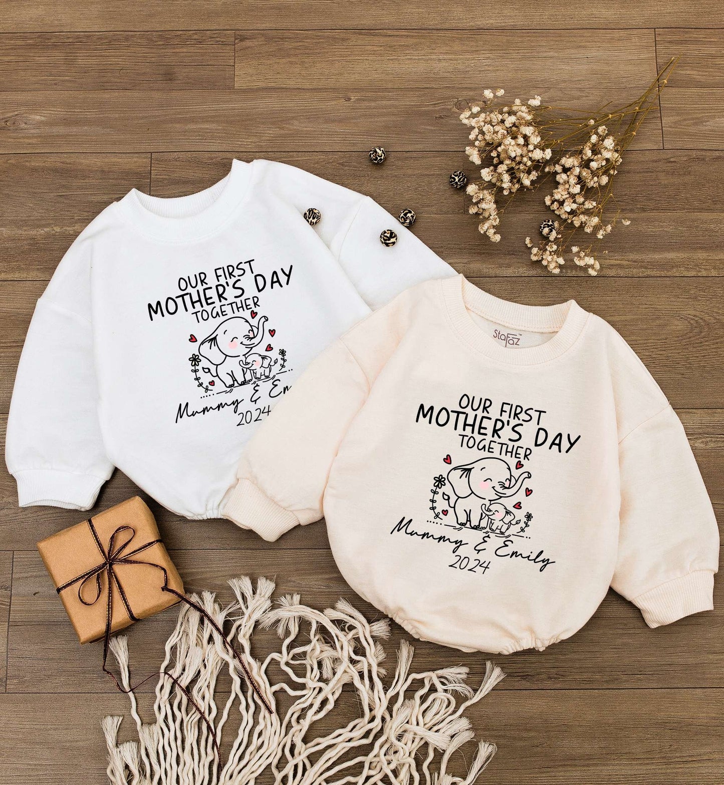 Personalized Elephant Baby Romper for First Mother's Day Gift