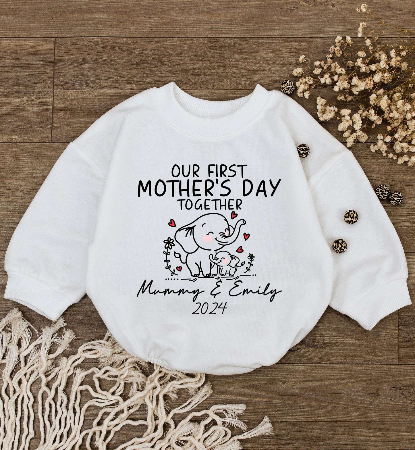 Personalized Elephant Baby Romper for First Mother's Day Gift