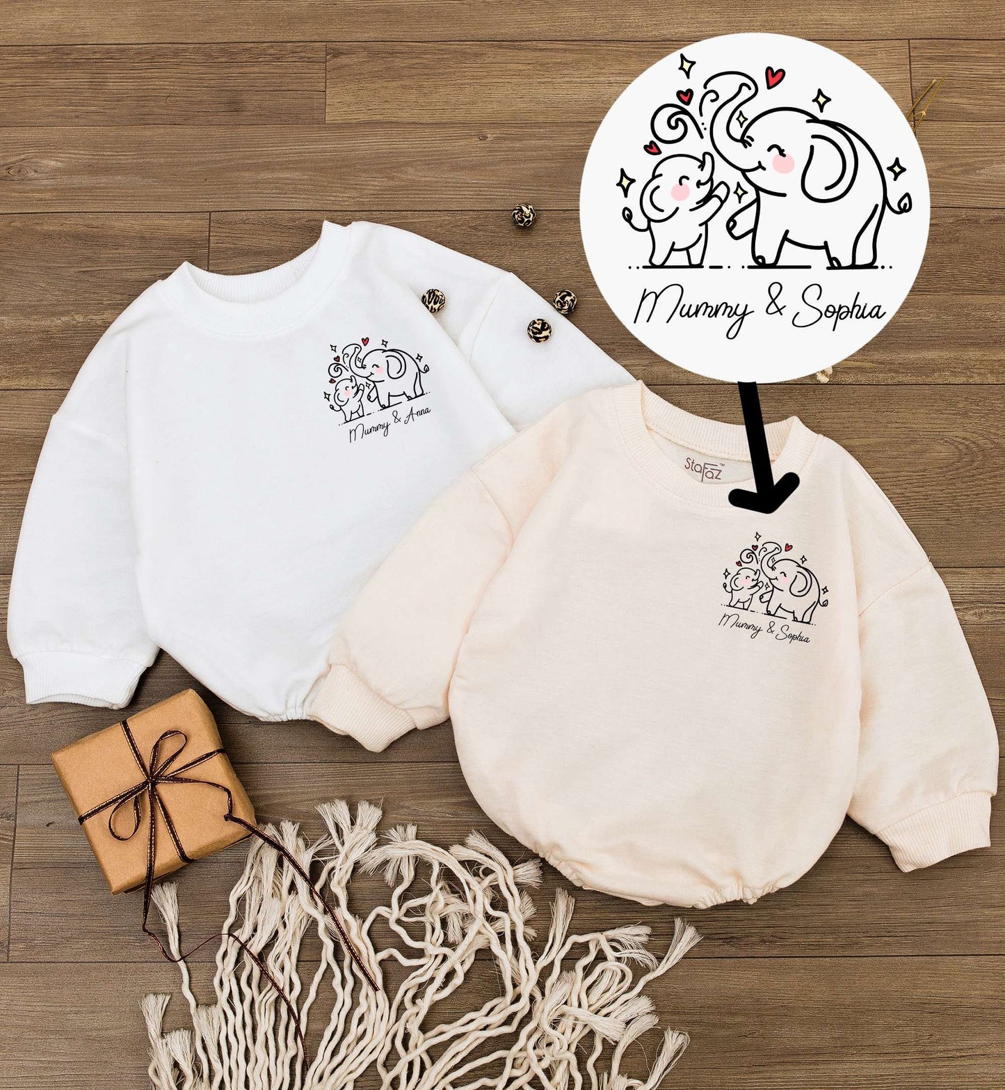 Personalized Elephant Baby Romper for First Mother's Day Gift