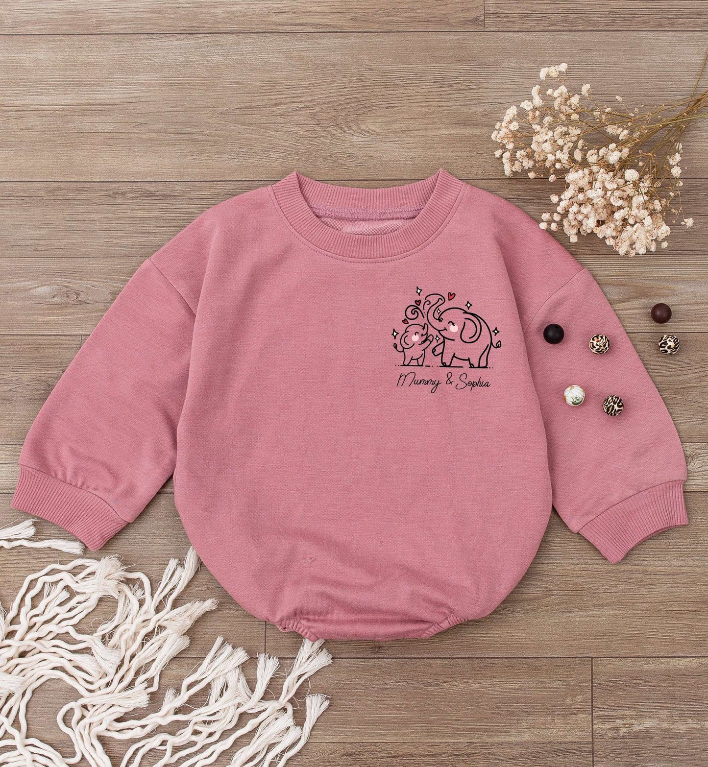 Personalized Elephant Baby Romper for First Mother's Day Gift