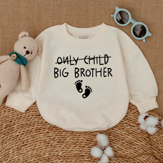 Only Child Crossed Out Big Brother Romper Baby Boy Pregnancy Announcement Newborn Bubble Bodysuit Footprint Design Gift