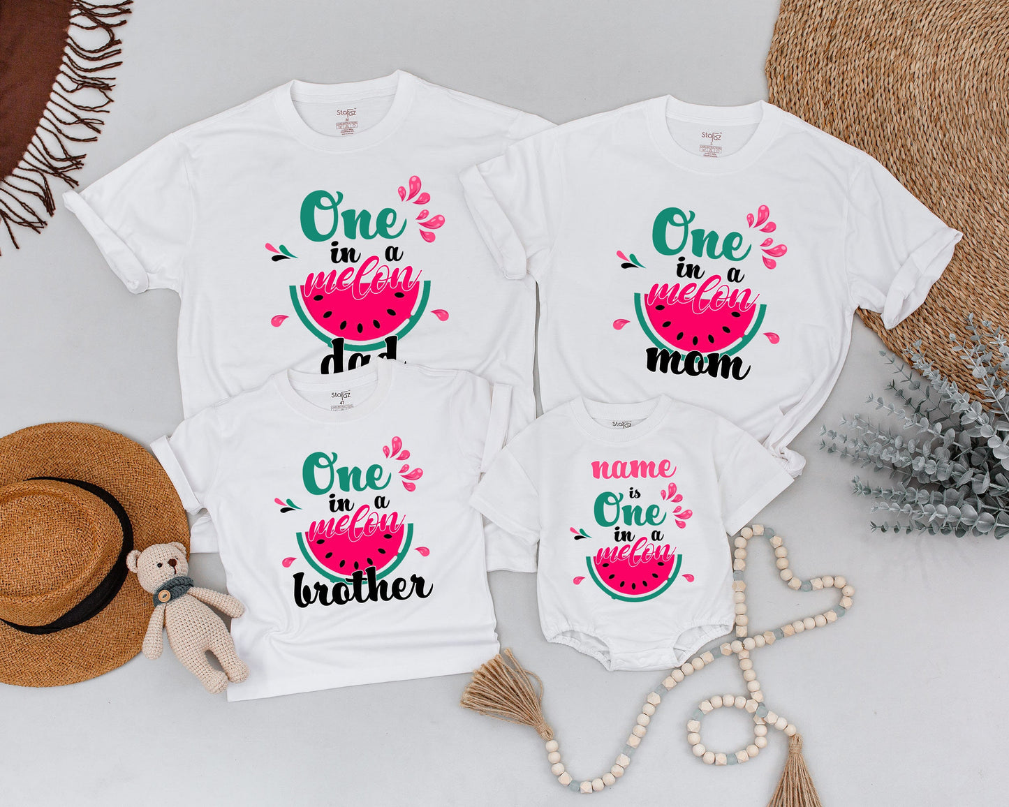 One in a Melon Family Birthday Shirts Matching Watermelon Outfit Mommy and Me Dad Brother Sister Birthday Girl Boy 1st Celebration Summer Party Tees