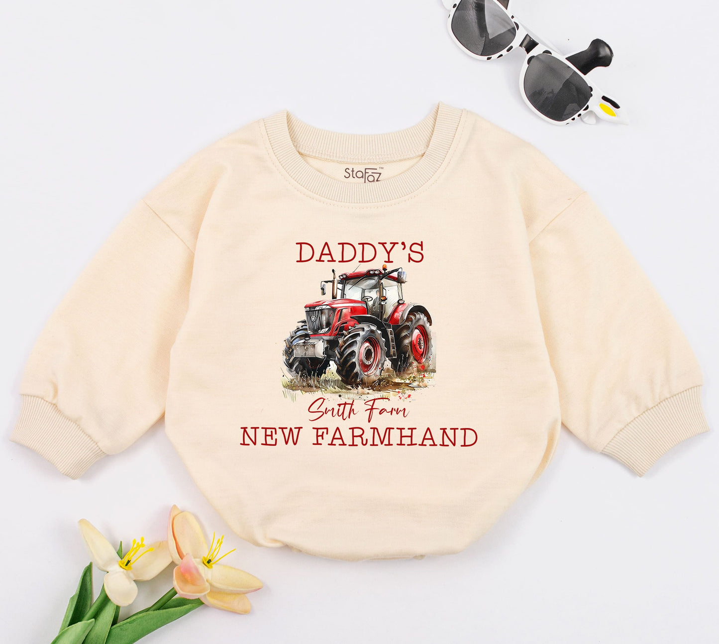 Personalized Farmhand Baby Romper Dad's Little Helper Tractor Design Farm Baby Gift Cute Outfit Soft Cotton First Father's Day Tractor Birthday Gift