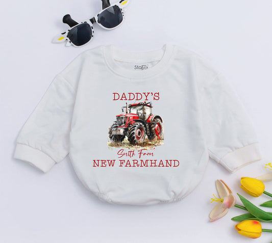 Personalized Farmhand Baby Romper Dad's Little Helper Tractor Design Farm Baby Gift Cute Outfit Soft Cotton First Father's Day Tractor Birthday Gift