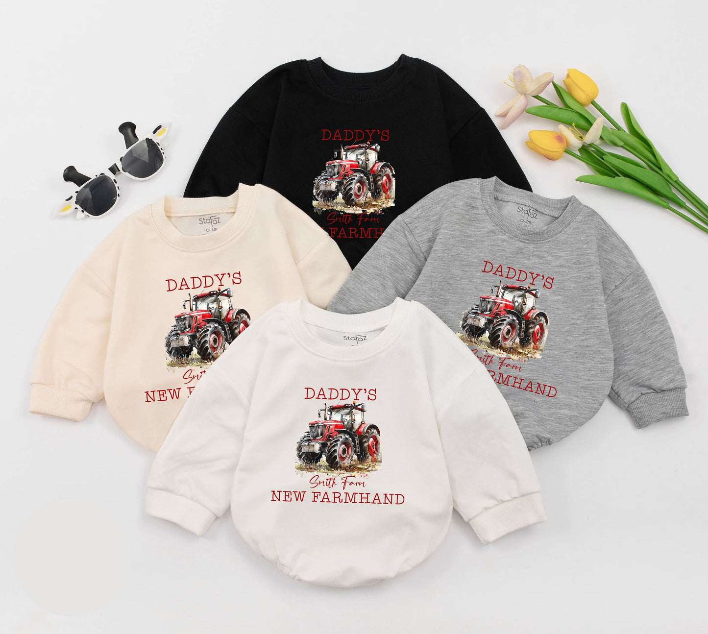 Personalized Farmhand Baby Romper Dad's Little Helper Tractor Design Farm Baby Gift Cute Outfit Soft Cotton First Father's Day Tractor Birthday Gift