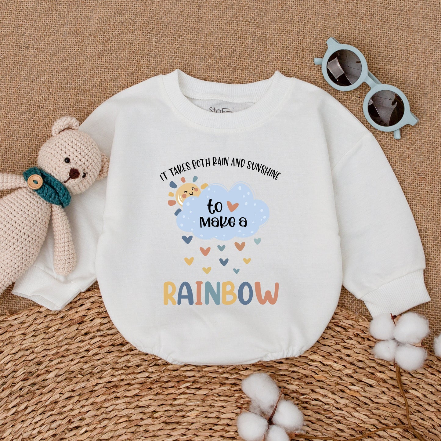 It Takes Both Rain and Sunshine Rainbow of Hope Baby Romper Bodysuit Gender Neutral Cute Whimsical Design New Shower Gift