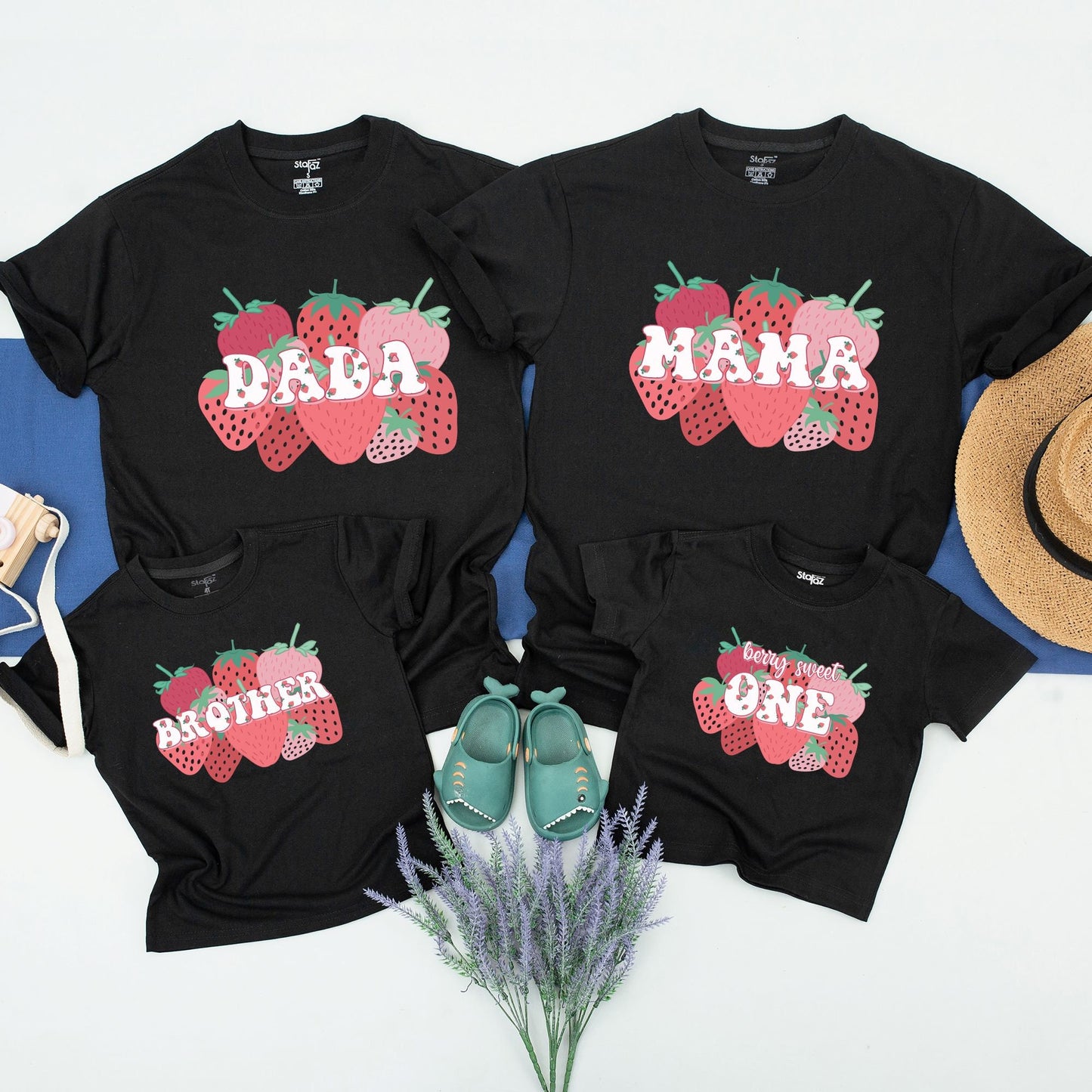 Berry First Birthday Family Matching Shirts Cute Strawberry Pattern Outfit for Baby Girl Boy Mom Dad Sweet One Celebration Soft Cotton Tee